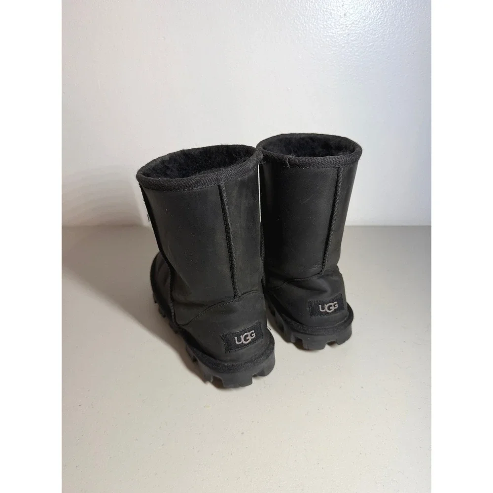 UGG Adirondack Boot II Black Leather Sheepskin Winter Snow Boots Womens 5